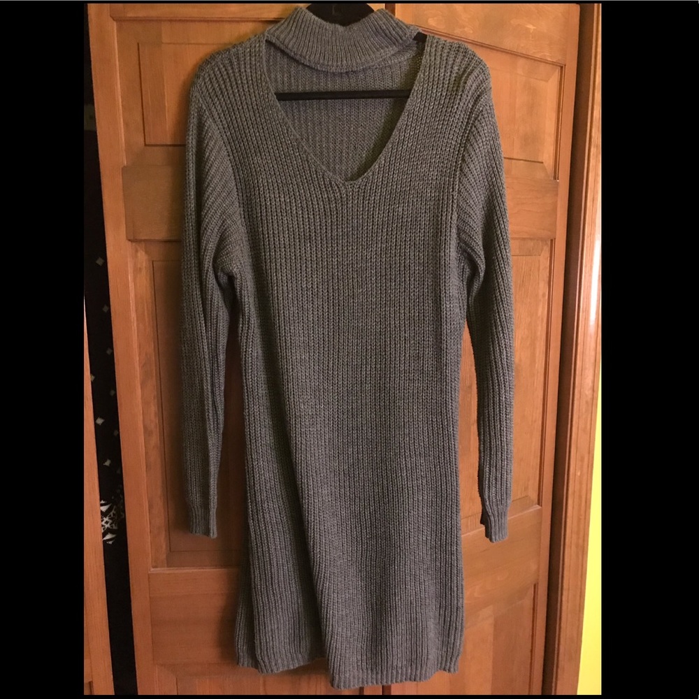 Gray choker sweater dress